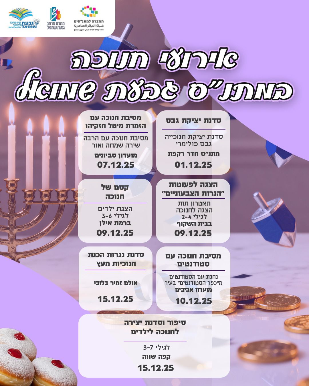 אירועי חנוכה במתנ"ס: 1/12-15/12